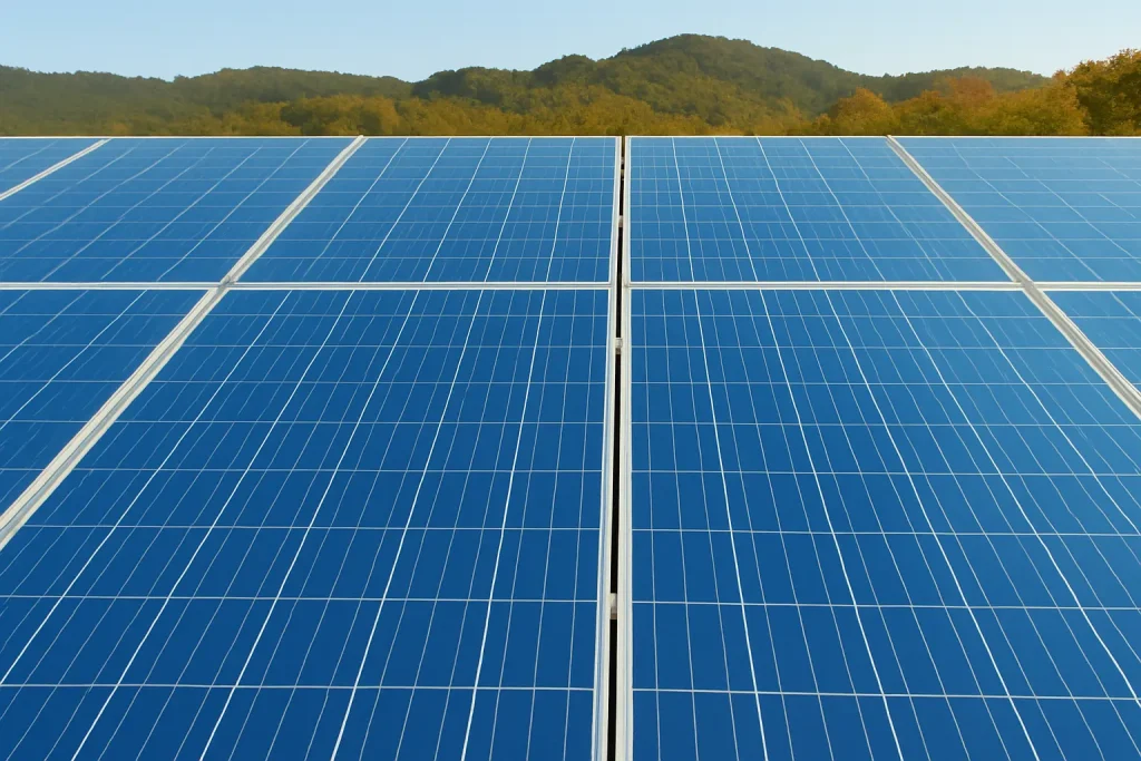 Paneles solares limpios después del proceso de limpieza y mantenimiento profesional